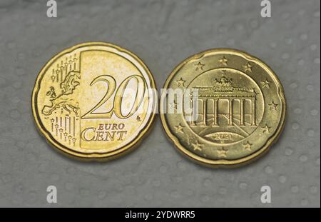 moneta da 20 centesimi di euro, fronte e retro Foto Stock