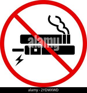 Icona divieto di fumo sia per le sigarette che per le sigarette elettroniche. Icona divieto di fumo. Vettore modificabile. Illustrazione Vettoriale