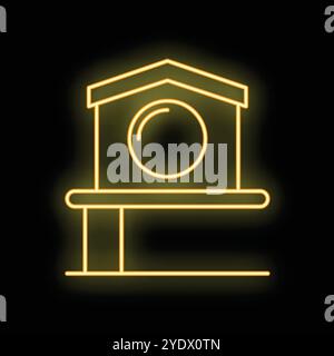 Icona gialla al neon di una casa degli uccelli che si illumina su uno sfondo nero Illustrazione Vettoriale