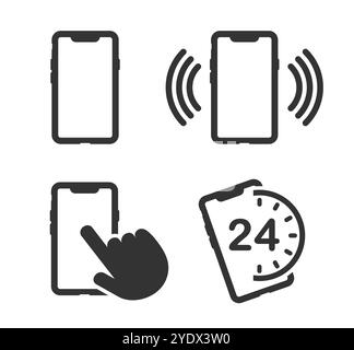 Set di simboli dell'icona di connessione del contatto telefonico. Collezione di forme con il logo del vecchio telefono. servizio 24 ore su 24, 7 giorni su 7. Immagine di illustrazione vettoriale. Isolato su bianco Illustrazione Vettoriale