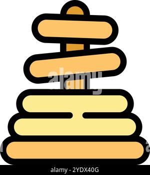 Questa icona colorata presenta una classica piramide di giocattoli in legno con anelli impilati per l'intrattenimento e lo sviluppo dei bambini Illustrazione Vettoriale