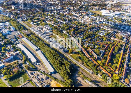 Luftbild, Baustelle Wohnsiedlung Kronprinzenviertel für Neubau von Wohnungen, Unten der Großmarkt, Kaiserbrunnen, Dortmund, Ruhrgebiet, Nordrhein-Westfalen, Deutschland ACHTUNGxMINDESTHONORARx60xEURO *** Vista aerea, cantiere di Kronprinzenviertel immobiliare per nuovi alloggi, al di sotto del mercato all’ingrosso, Kaiserbrunnen, Dortmund, regione della Ruhr, Renania settentrionale-Vestfalia, Germania ACHTUNGxMINDESTHONORARx60xEURO Foto Stock