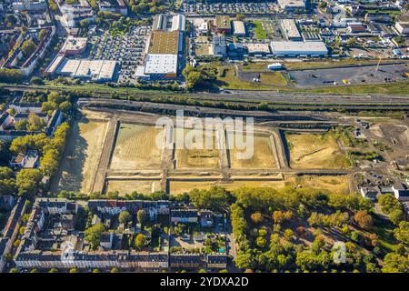 Luftbild, Westfalenhütte Gewerbegebiet, Hoesch Areal, Borsigplatz, Dortmund, Ruhrgebiet, Nordrhein-Westfalen, Deutschland ACHTUNGxMINDESTHONORARx60xEURO *** Vista aerea, Westfalenhütte Industrial estate, Hoesch Areal, Borsigplatz, Dortmund, zona della Ruhr, Renania settentrionale-Vestfalia, Germania ATTENTIONxMINDESTHONORARx60xEURO Foto Stock