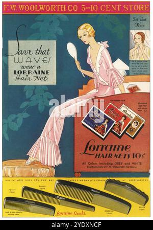 1932 Lorraine Hair Nets and Combs Woolworth ad Foto Stock