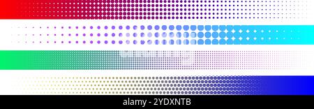 Una raccolta di vivaci motivi sfumati con cerchi, punti e forme in vari colori Illustrazione Vettoriale