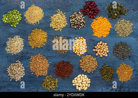 Grani principali in pile piccole - Vista dall'alto. Semi e cereali integrati 016384 045 Foto Stock