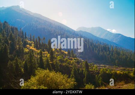 Paesaggio con nebbia. La valle di Lahil è situata sul confine indo-tibetano nello stato indiano settentrionale dell'Himachal Pradesh. Foto Stock