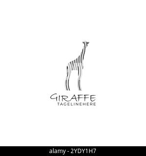 Modello di design con logo Giraffe Line Art: Favolosa mascotte di mammiferi alti. Illustrazione Vettoriale