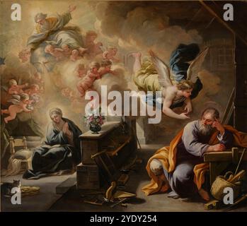 Il sogno di San Giuseppe (1700), dipinto di Luca Giordano (1634-1705), storicamente, riproduzioni digitalmente restaurate di un originale del XVII secolo, data esatta sconosciuta Foto Stock