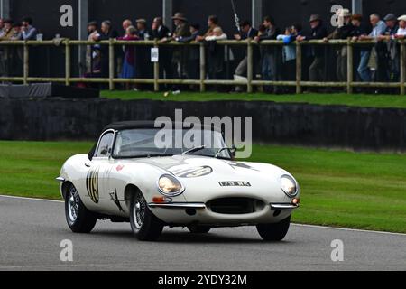 Mike Whitaker, David Gooding, Jaguar e-Type, Stirling Moss Memorial Trophy, con vetture GT chiuse che gareggiavano prima del 1963, un'ora, due Foto Stock