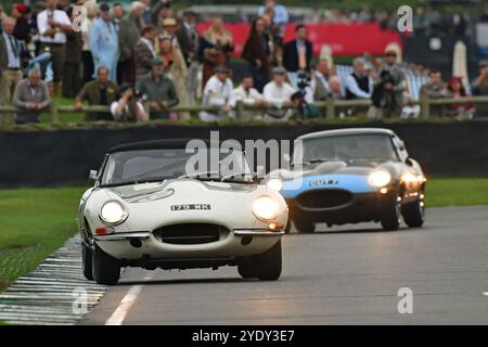 Mike Whitaker, David Gooding, Jaguar e-Type, Stirling Moss Memorial Trophy, con vetture GT chiuse che gareggiavano prima del 1963, un'ora, due Foto Stock