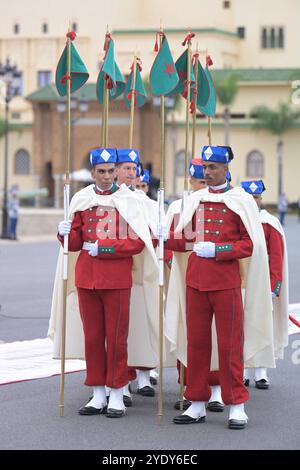 Rabat, Marocco. 28 ottobre 2024. Illustrazione - il re del Marocco riceve il presidente francese Emmanuel Macron al Palazzo reale di Rabat, Marocco, il 28 ottobre 2024. Foto di Ammar Abd Rabbo/ABACAPRESS. COM credito: Abaca Press/Alamy Live News Foto Stock