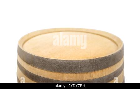 Cima di una botte di vino di legno isolata su sfondo bianco Foto Stock