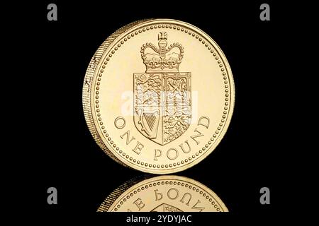 1988 Regno Unito moneta da £1 con disegno Royal Shield sul retro e il terzo ritratto della regina elisabetta II di Raphael Maklouf Foto Stock