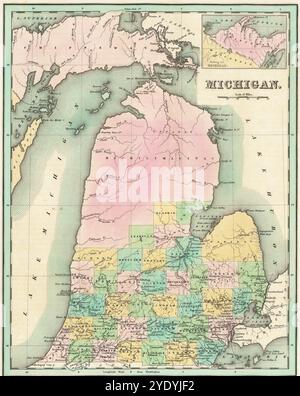 Vintage Digital Detailed Lake Michigan Map Printable Download Foto Stock