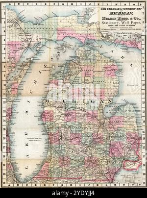 Vintage Digital Detailed Lake Michigan Map Printable Download Foto Stock