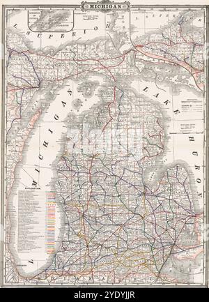 Vintage Digital Detailed Lake Michigan Map Printable Download Foto Stock