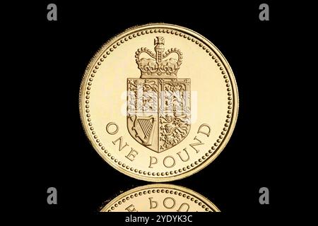1988 Regno Unito moneta da £1 con disegno Royal Shield sul retro e il terzo ritratto della regina elisabetta II di Raphael Maklouf Foto Stock