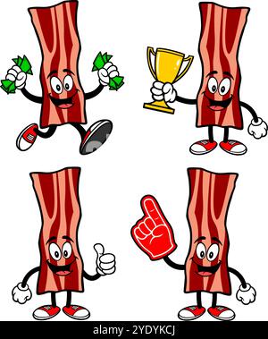 Set di caratteri bacon 02, illustrazioni vettoriali disegnate a mano, isolate su sfondo trasparente Illustrazione Vettoriale