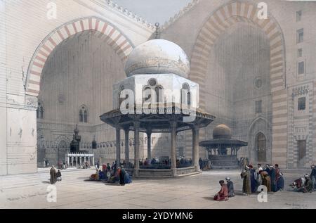 Moschea del Sultano Hassan, il Cairo, Egitto, intorno al 1850, storia, riproduzione restaurata digitalmente da un originale del XIX secolo, data esatta sconosciuta, Moschee des Sultan Hassan, Kairo, Ägypten, um 1850, Historisch, Digital restaurierte Reproduktion von einer Vorlage aus dem 19. Jahrhundert, genaues Aufnahmedatum unbekannt Foto Stock