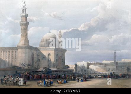 Moschea del Sultano Hassan, il Cairo, Egitto, intorno al 1850, storia, riproduzione restaurata digitalmente da un originale del XIX secolo, data esatta sconosciuta, Moschee des Sultan Hassan, Kairo, Ägypten, um 1850, Historisch, Digital restaurierte Reproduktion von einer Vorlage aus dem 19. Jahrhundert, genaues Aufnahmedatum unbekannt Foto Stock