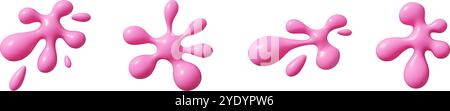 Forme di spruzzo rosa fluido in un set di vettori 3D astratti. Illustrazione Vettoriale