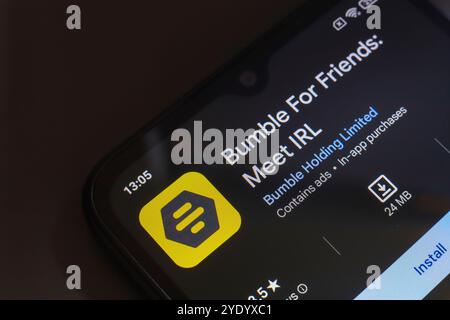 28 ottobre 2024, Brasile. In questa immagine, il logo dell'app Bumble for Friends viene visualizzato sullo schermo di uno smartphone. Foto Stock