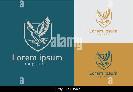 Stemma Heraldic Eagle: Elegante logo Vector Shield per l'identità aziendale e del marchio Illustrazione Vettoriale