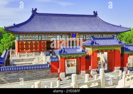 Pagode, padiglioni entro il complesso del Tempio del Cielo a Pechino in Cina.Traduzione:'Hall di Imperial Heaven' Foto Stock