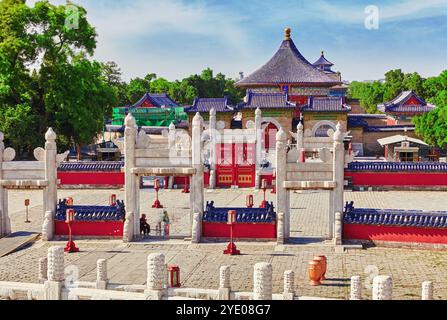 Lingxing Gate del Tumulo Circolare altare nel complesso il Tempio del Cielo a Pechino in Cina. Foto Stock