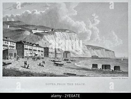 Dover, Inghilterra, dalla spiaggia, incisione vintage dal 1830. Artista William Westall. Foto Stock
