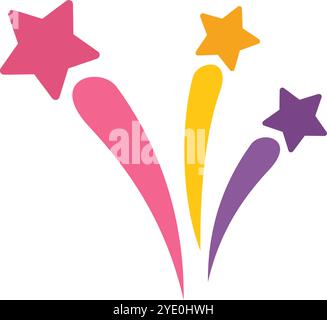Illustrazione vettoriale di tre stelle sparatrici colorate che volano attraverso il cielo Illustrazione Vettoriale