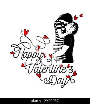 Coppia che si baciano. Buon biglietto di San Valentino. disegnato a mano. Non ai, illustrazione vettoriale. Illustrazione Vettoriale