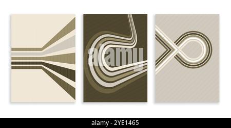 linee di striscia in stile retrò sfondo del poster di flusso in set di tre Illustrazione Vettoriale