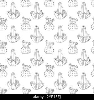 Cactus con rami e cactus con due fiori in stile doodle. Semplice motivo senza cuciture. Illustrazione vettoriale. Illustrazione Vettoriale