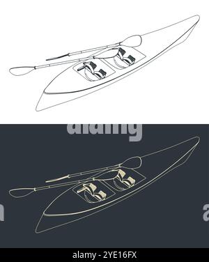 Illustrazioni vettoriali stilizzate di un kayak sportivo a due posti Illustrazione Vettoriale