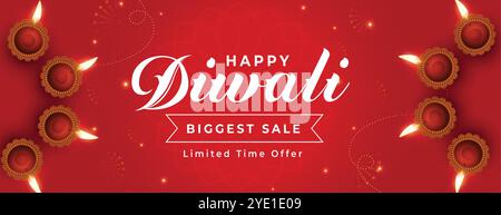 decorative happy diwali festival biggest sale banner with oil lamp vector Stock Vector