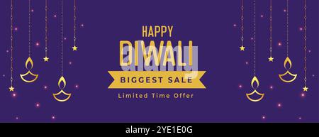 happy diwali biggest sale and offer banner with lantern vector Stock Vector