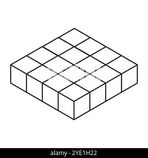 Illustrazione del cubo della griglia. Forma geometrica del blocco. Struttura 3D semplice. Icona prospettiva vettoriale. Illustrazione Vettoriale