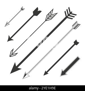 Gruppo di vettori freccia. Grafico con freccia direzionale. Elementi freccia astratti. Forme di freccia appuntita. Illustrazione Vettoriale