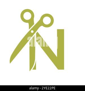 Logo Letter N Salon con simbolo a forbice Illustrazione Vettoriale