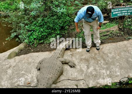 Bogor, Giava Occidentale, Indonesia. 26 luglio 2006. Herpetologist Brady Barr durante un evento per promuovere 'Dangerous Encounters: Brady's Croc Adventure', un programma televisivo educativo trasmesso su National Geographic Channel. L'evento si svolge presso il Taman Safari Indonesia a Cisarua, Bogor, Giava Occidentale, Indonesia. Foto Stock