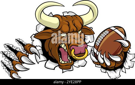 Bull Minotaur Longhorn Cow Football Mascot Cartoon Illustrazione Vettoriale