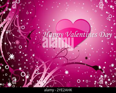 Sfondo rosa con cuore al centro e le parole buon San Valentino. Il cuore è circondato da molti piccoli cerchi Illustrazione Vettoriale