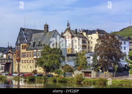 Vista di Traben-Trarbach dalla Mosella, Germania, Europa Foto Stock