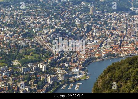 Vista di Lugano dal Monte San Salvatore, Svizzera, Europa Foto Stock