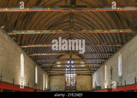 L'Hospices de Beaune o Hotel-Dieu de Beaune è un ex almshouse di beneficenza situato a Beaune, in Francia. Interno, soffitto della camera dei poveri Foto Stock