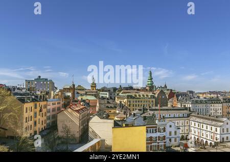 Vista di Stoccolma (isola di Sodermalm) dall'ascensore Katarina, Svezia, Europa Foto Stock