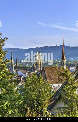 Vista del centro di Zurigo dalla collina universitaria, Svizzera, Europa Foto Stock