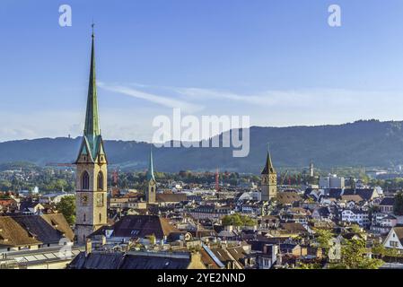 Vista del centro di Zurigo dalla collina universitaria, Svizzera, Europa Foto Stock